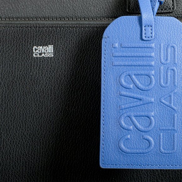 Cavalli Class Unisex Black Leather Duffel Travel Bag - Picture 8 of 14